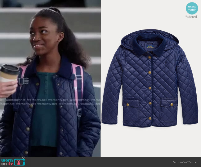 Ralph Lauren Girl's Quilted Water-Resistant Barn Jacket with Button-off Hood  worn by Zola Grey Shepherd (Aniela Gumbs) on Greys Anatomy