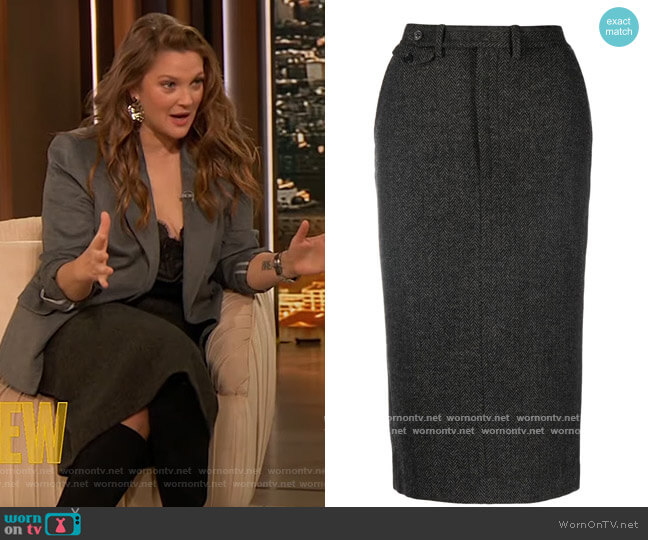 Ralph Lauren Wool Pencil Skirt worn by Drew Barrymore on The Drew Barrymore Show