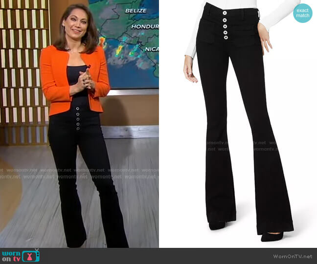 Ramy Brook Cindy High Rise Flare Jeans in Black worn by Ginger Zee on Good Morning America