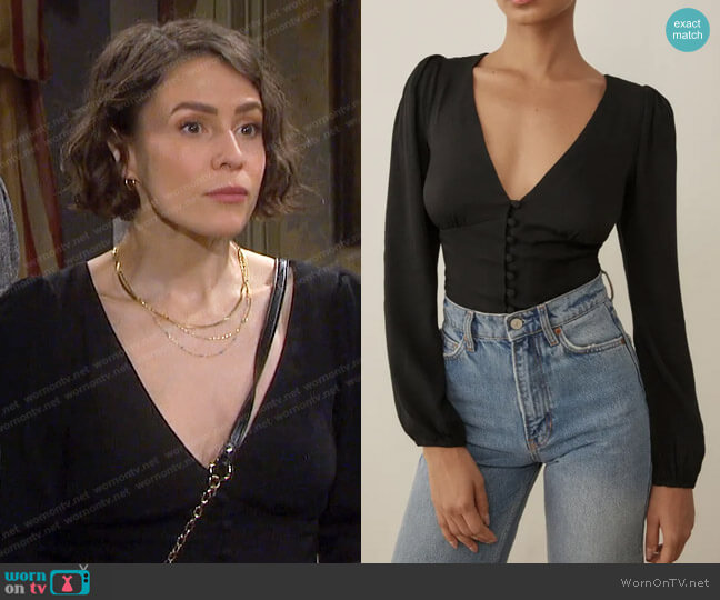 Reformation Nell Top worn by Sarah Horton (Linsey Godfrey) on Days of our Lives