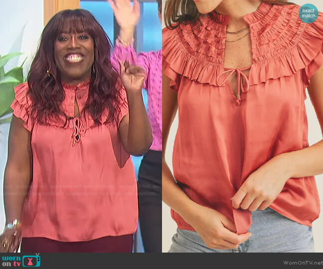 J Reset Ruffle Shoulder Top worn by Sheryl Underwood on The Talk