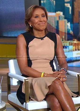 Robin’s beige and black colorblock dress on Good Morning America