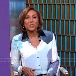 Robin’s white and blue colorblock blouse on Good Morning America