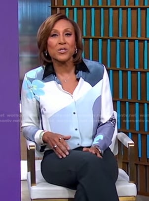 Robin's white and blue colorblock blouse on Good Morning America