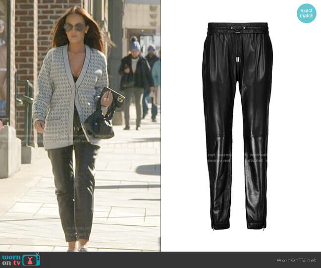 Saint Laurent Zip-Cuff Leather Sweatpants worn by Lisa Barlow on The Real Housewives of Salt Lake City