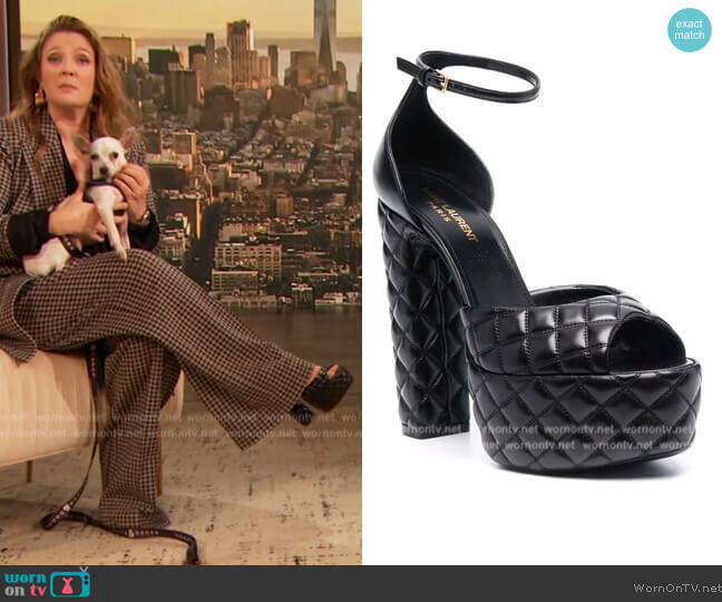 Quilted-effect Sandals by Saint Laurent worn by Drew Barrymore on The Drew Barrymore Show
