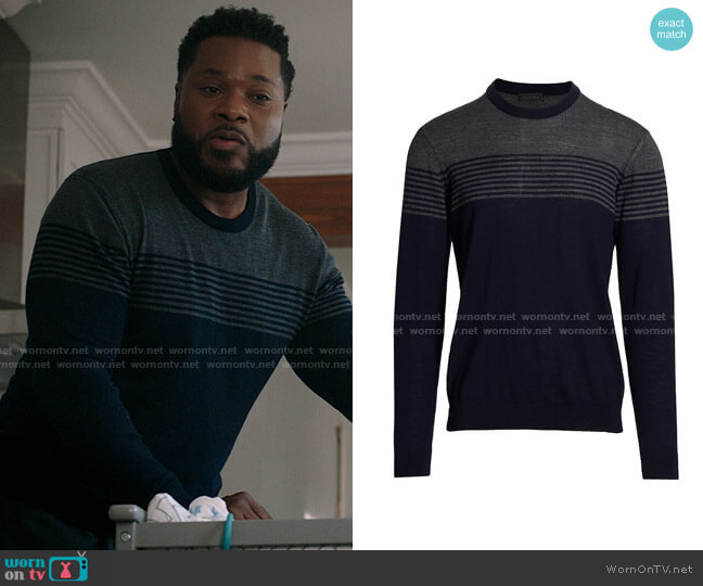 Saks Fifth Avenue Collection Striped Wool Sweater worn by AJ Austin (Malcolm-Jamal Warner) on The Resident