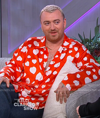 Sam Smith’s red heart print satin shirt on The Kelly Clarkson Show