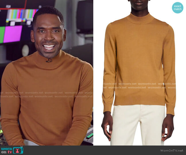 Sandro Industrial Mock Neck Wool Sweater worn by Justin Sylvester on E! News