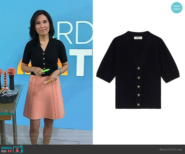 Sandro Nolan Ribbed Star Button Cardigan worn by Vicky Nguyen on Today