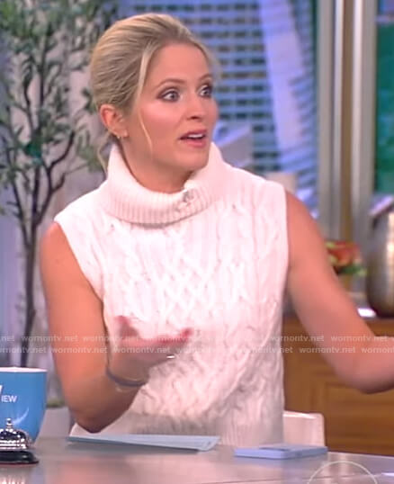 Sara’s white cable knit sleeveless sweater on The View