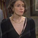 Sarah’s black button front v-neck top on Days of our Lives