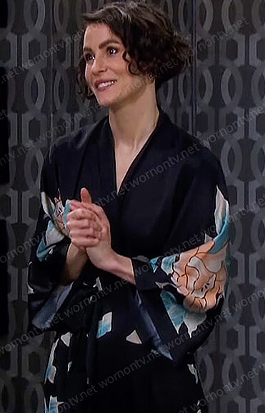 Sara’s black floral robe on Days of our Lives