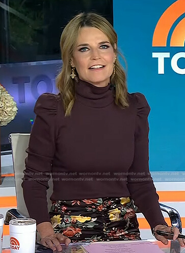 Savannah’s brown turtleneck sweater and floral skirt on Today