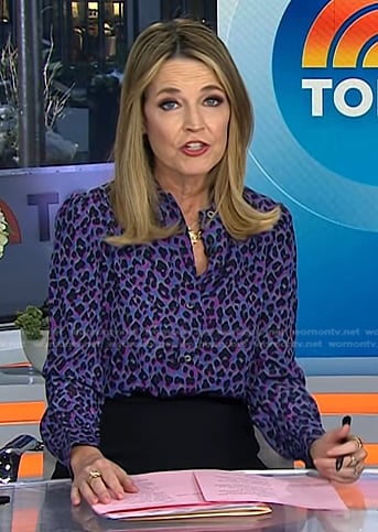 Savannah's purple leopard print blouse on Today