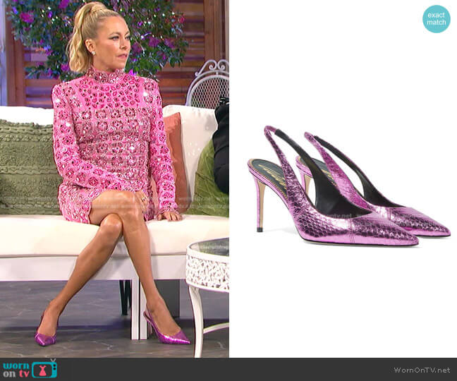 Fuchsia Elaphe by Scarosso Sutton pumps worn by Sutton Stracke on The Real Housewives of Beverly Hills
