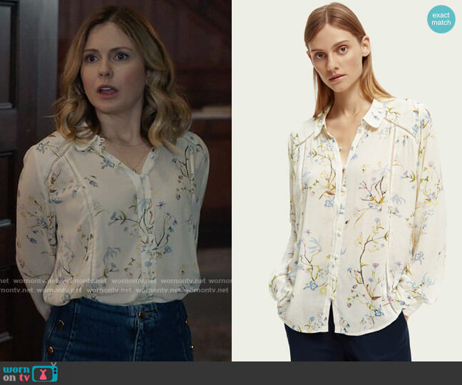 Scotch & Soda Printed Long-sleeved Shirt in Combo E worn by Sam (Rose McIver) on Ghosts