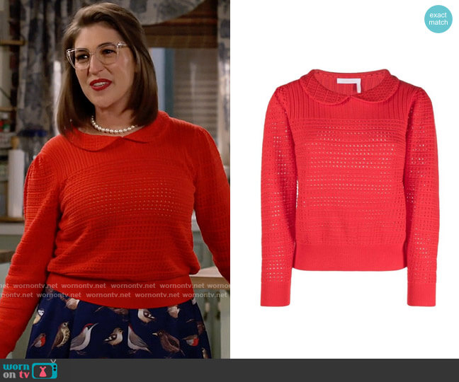 See by Chloe Pointelle Cotton Knit Top worn by Kat Silver (Mayim Bialik) on Call Me Kat