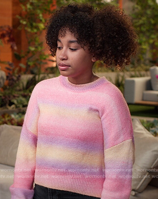 Shamiah's pink tie dye sweater on Home Economics