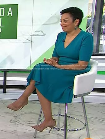 Sharon Epperson’s teal green v-neck dress on Today