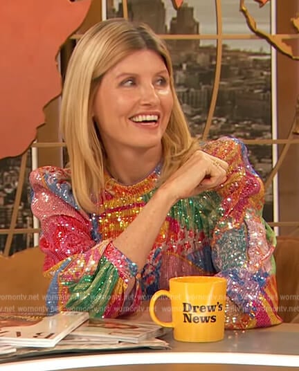 Sharon’s multicolored sequin dress on The Drew Barrymore Show