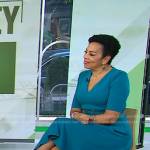 Sharon Epperson’s teal green v-neck dress on Today