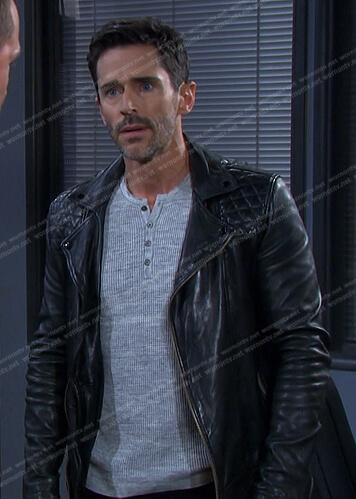 Shawn’s grey henley shirt and black leather jacket on Days of our Lives