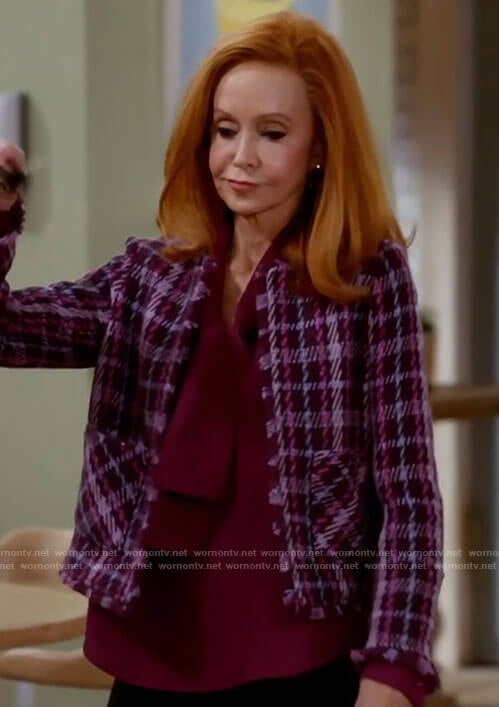 Sheila’s pink plaid jacket on Call Me Kat