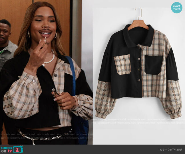 Shein Plus Corduroy Plaid Panel Drop Shoulder Jacket worn by Nathanial Hardin (Rhoyle Ivy King) on All American Homecoming