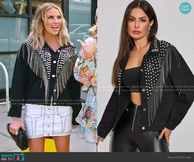 Shein Studded Detail Fringe Trim Denim Jacket worn by Whitney Rose on The Real Housewives of Salt Lake City