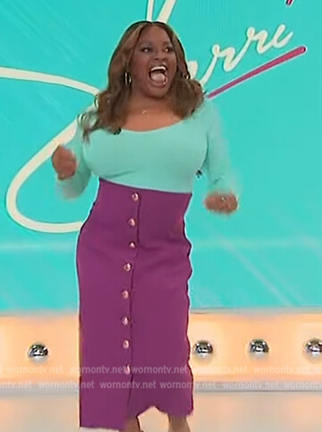 Sherri’s purple button skirt on Sherri