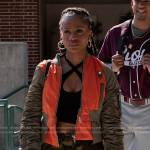 Simone’s colorblock jacket on All American Homecoming