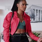 Simone’s red cropped jacket and jeans on All American Homecoming