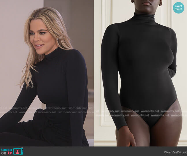 Skims All-in-one Shine Mock Neck Long Sleeve Onesie worn by Khloé