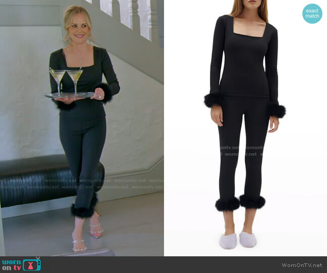 Sleeper Weekend Chic Feather-Cuff Pajama Set worn by Angie Harrington on The Real Housewives of Salt Lake City