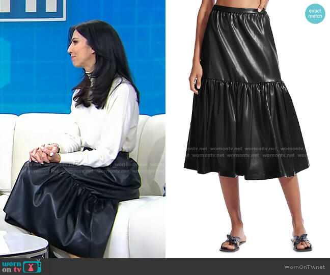 Staud Orchid Vegan Leather Tiered Midi Skirt worn by Dr. Natalie Azar on Today