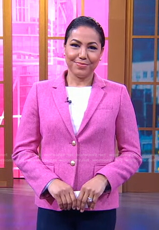 Stephanie's pink herringbone blazer on Good Morning America