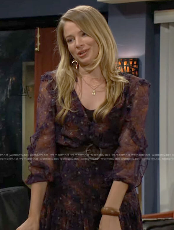 Summer’s purple printed midi dress on The Young and the Restless