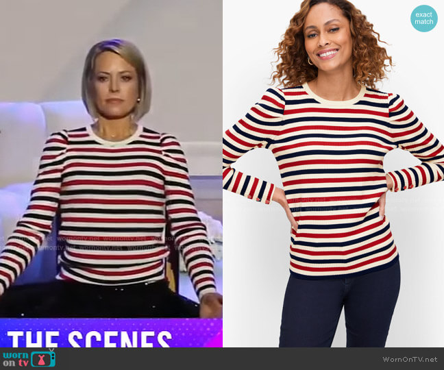 Talbots Puff Sleeve Crewneck Pullover in French Stripe worn by Dylan Dreyer on Today