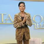 Tamron’s leopard print blazer and pants on Tamron Hall Show