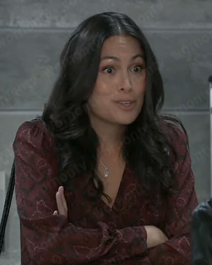 Terry’s red paisley print blouse on General Hospital