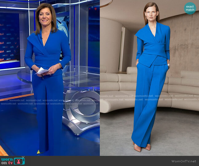 WornOnTV: Norah’s blue asymmetric peplum top and pants on CBS Evening ...