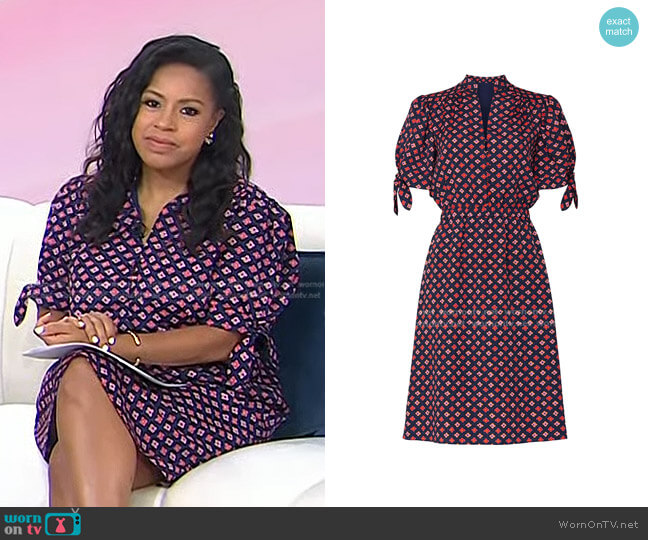 Trina Turk Floral Printed Puff Sleeve Dress worn by Sheinelle Jones on Today