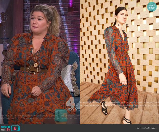 Ulla Johnson Beatrice Dress in baked clay worn by Kelly Clarkson on The Kelly Clarkson Show