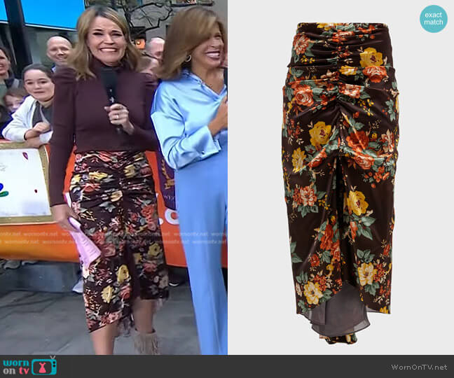 Veronica Beard Pixie Floral Ruched Midi Skirt worn by Savannah Guthrie on Today