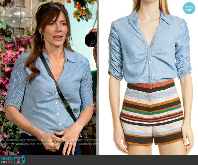 Veronica Beard Porta Shirt in Lakeshore worn by Taylor Hayes (Krista Allen) on The Bold and the Beautiful