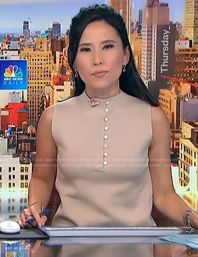 Vicky's beige button front sleeveless top on NBC News Daily