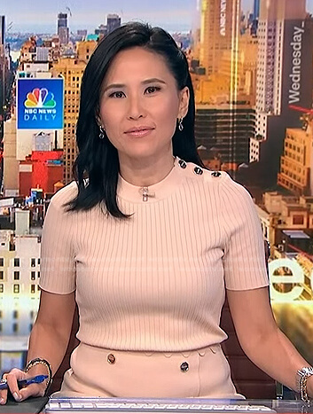 Vicky's beige ribbed top and skirt on NBC News Daily