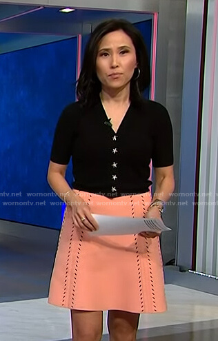 Vicky's black star button cardigan and pink skirt on NBC News Daily