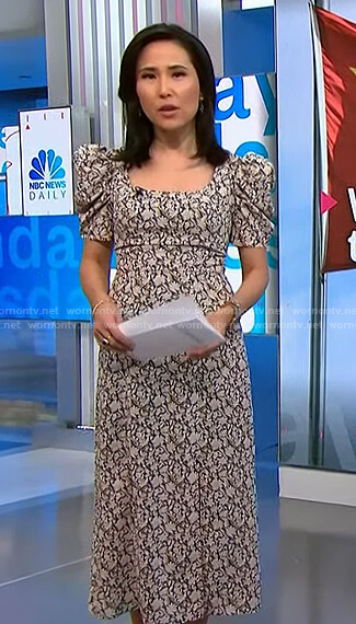 Vicky's black floral puff sleeve dress on NBC News Daily